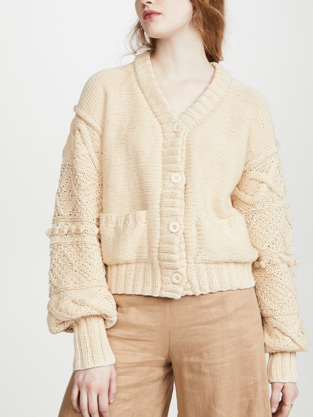 Apiece Apart‎ Cream Jacinta Cotton Cropped Button Front Cardigan